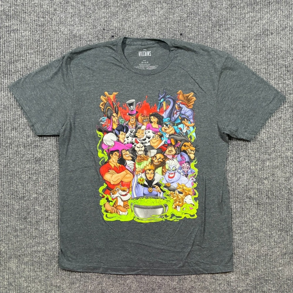 Disney Villains Graphic T-Shirt‎ Mens Size Large Gray Short Sleeve Casual